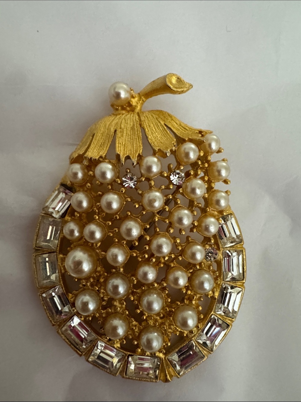 Top Gold Pearl and Crystal Pineapple Brooch - Women Jewelry